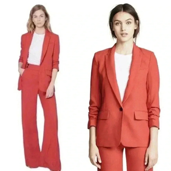 Veronica Beard Draped Graham Dickey Blazer Long Jacket 6 Red Ruched 3/4 Sleeves - Picture 6 of 10